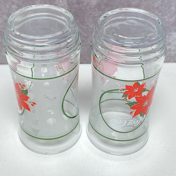 Vintage Coca-Cola Poinsettia Frosted Holiday Christmas Glass Tumblers Set Of 2 - Picture 6 of 9